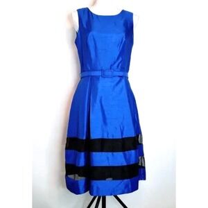 R&K Royal Blue Shantung Sleeveless Belted Cocktail Dress Mesh Hem 1516328J 16